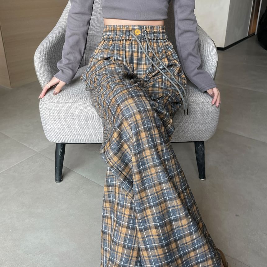 Jaqmine - Geruite broek met hoge taille en wijde pijpen