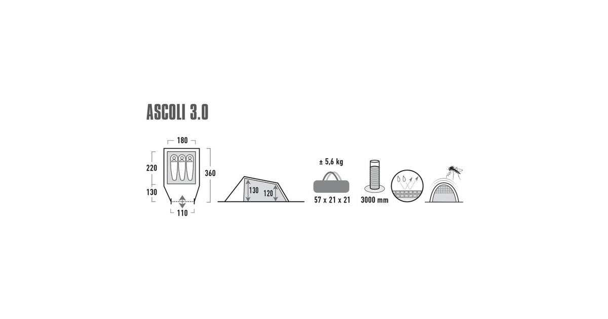 High PeakAscoli 3.0 tent  (Grijs/neongroen)