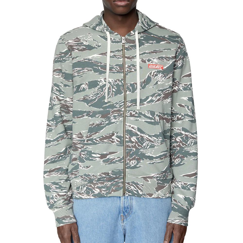 Diesel Sweat Zippé Kaki à Motifs Homme Diesel A06855