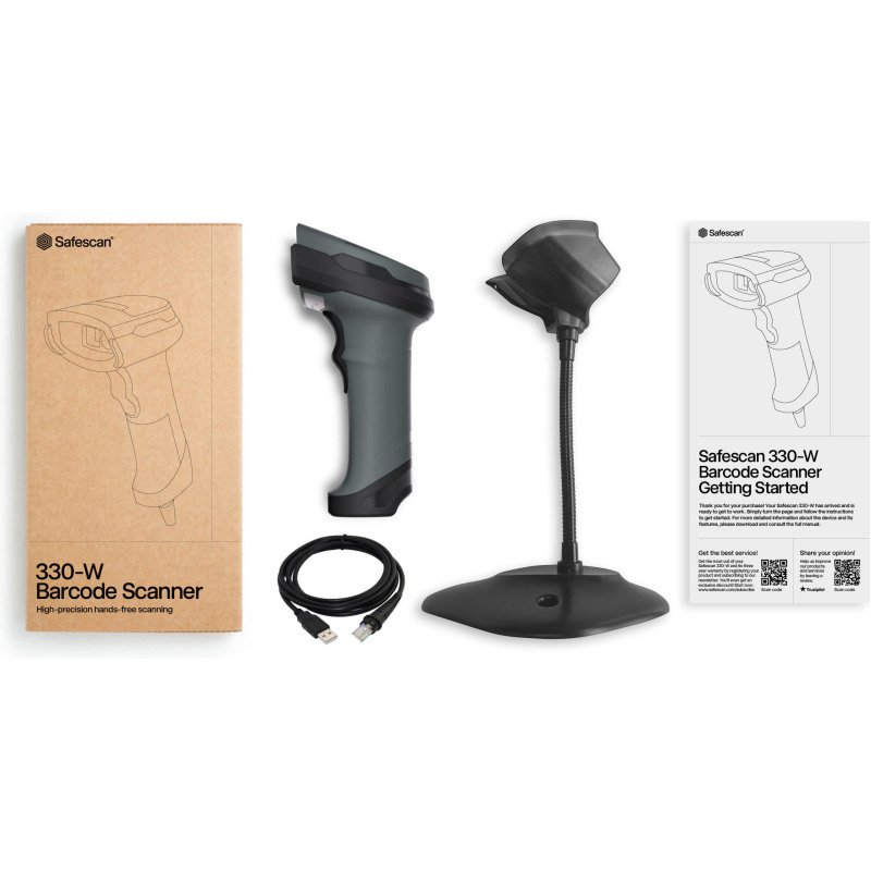 Safescan 330-W – Lecteur de codes-barres plug & play, avec support