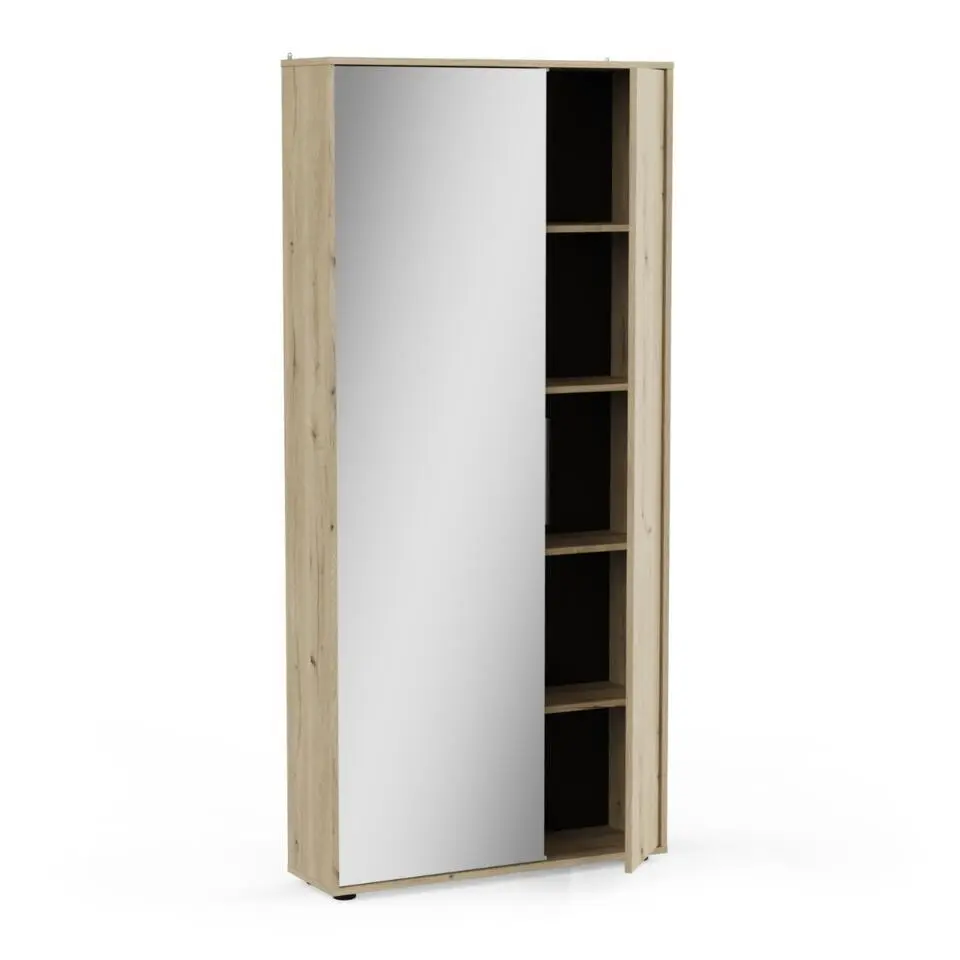 CALICOSY - Schoenenkast en 1 spiegel EBONY - 23,9x82,9x178,4 cm