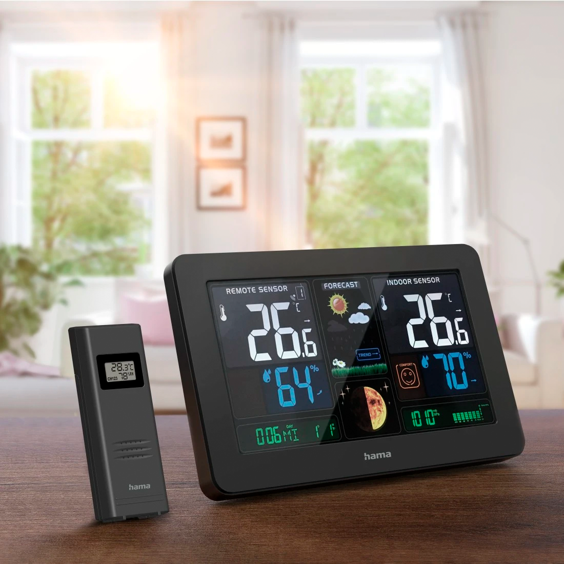 Wetterstation Thermometer Digitales Hygrometer Luftdruckanzeige mit LED Display inkl. Aussensensor (186380) - Premium