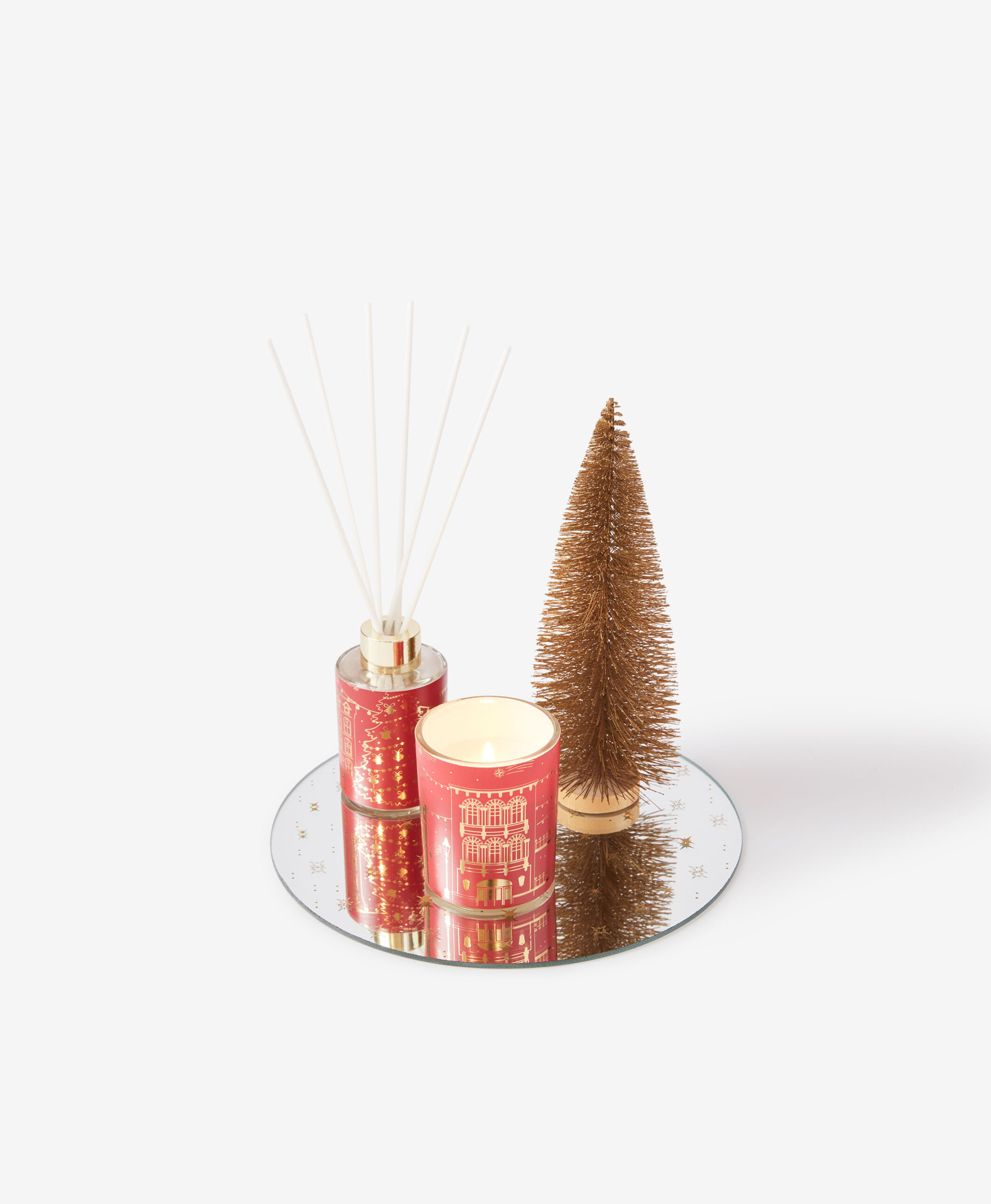 Geschenk-Set: Weihnachtsbaum, Kerze, Duftsäbchen & Tablett