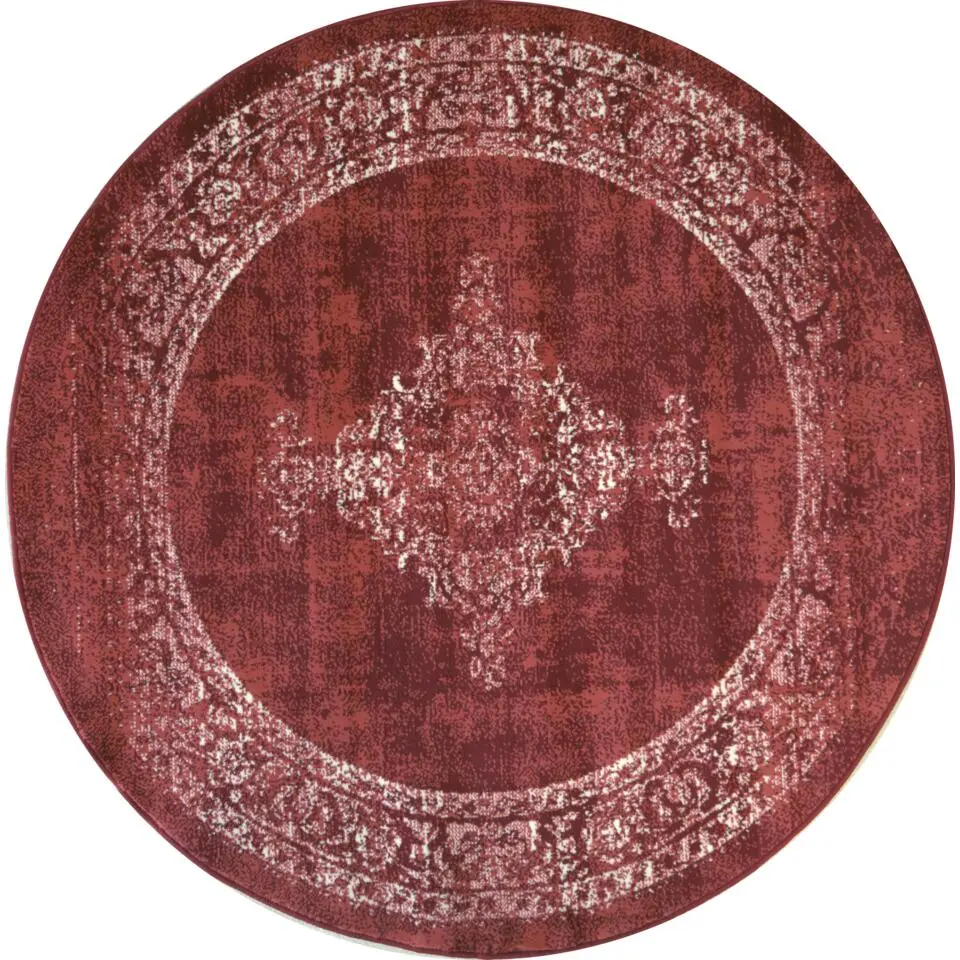 Istanbul Vintage - Laagpolig Vloerkleed - Retro Tapijt - Rood - 200 CM ROND