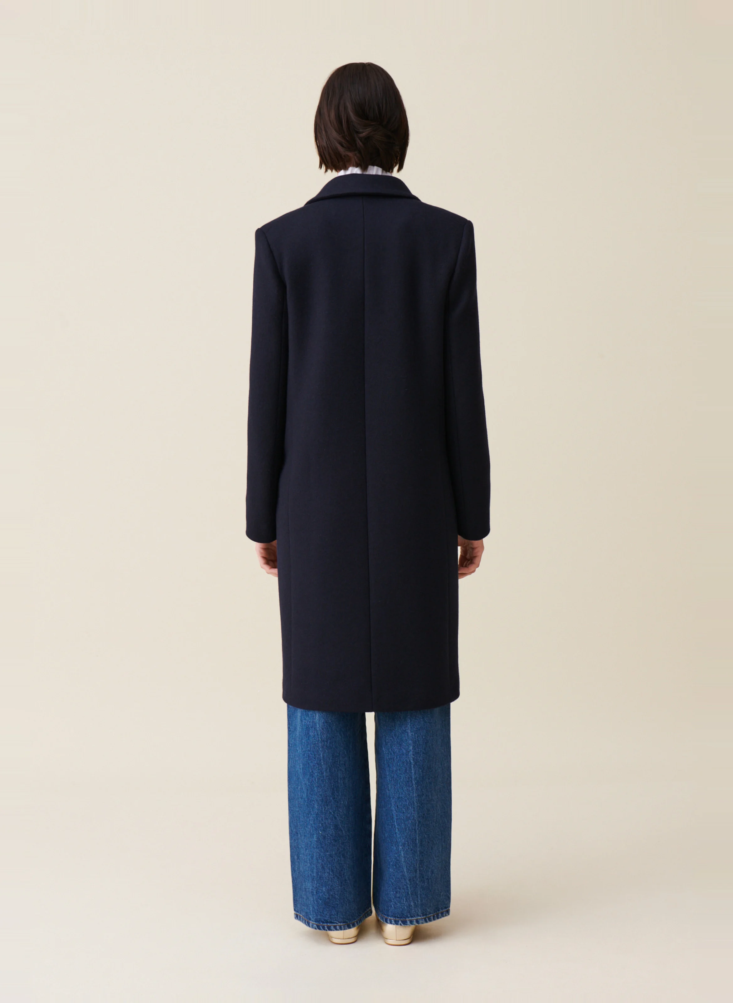 Manteau col tailleur en laine mélangée | Bleu