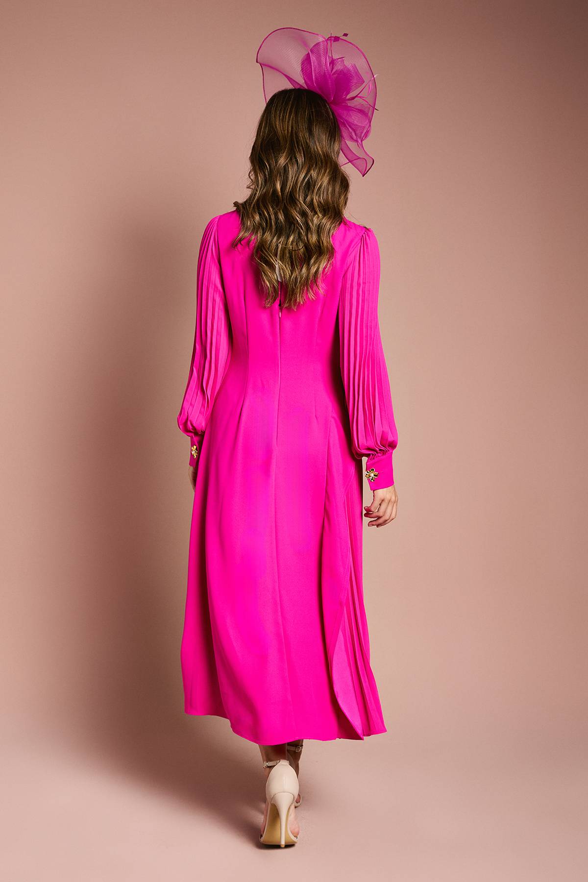 Coast Robe Maxi Plissée en Crêpe à Manches Longues