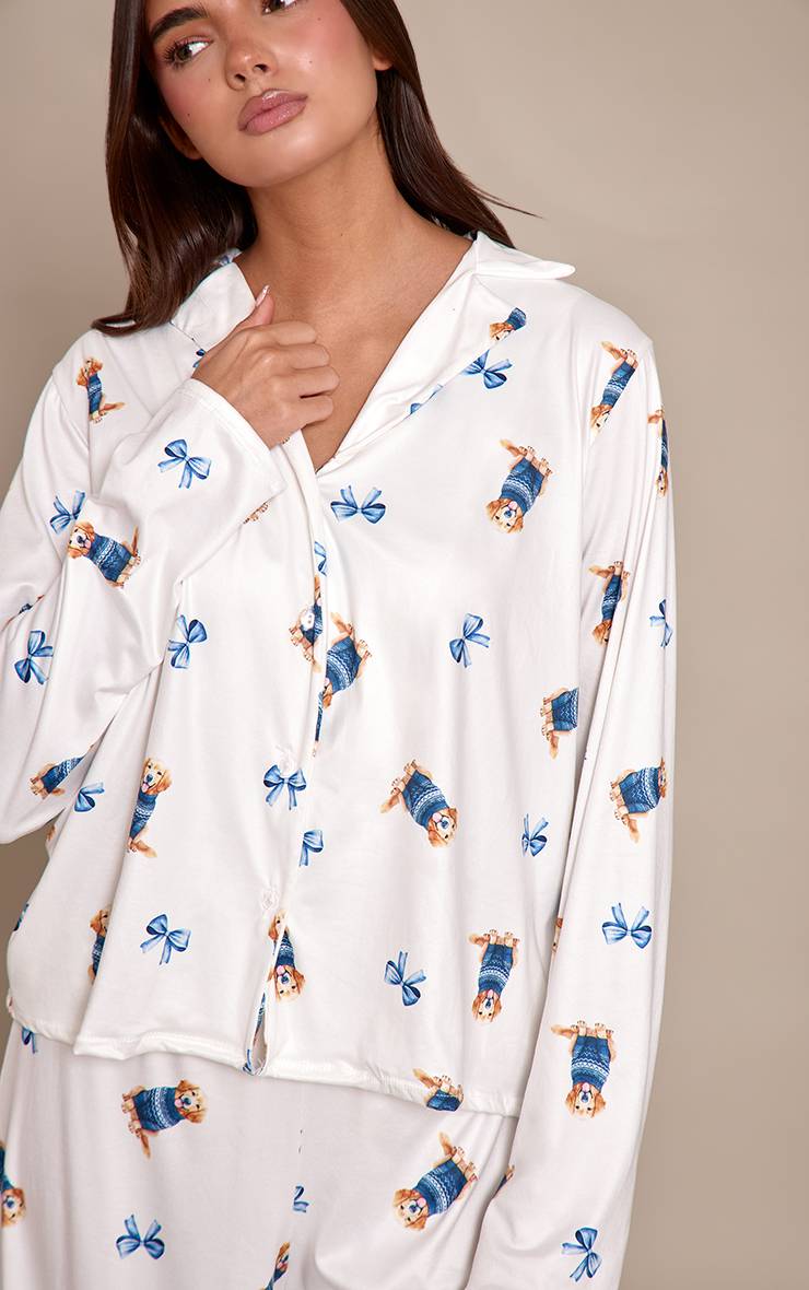 Bleu Clair Ensemble De Pyjama Imprimé À Manches Longues Avec Boutonnage