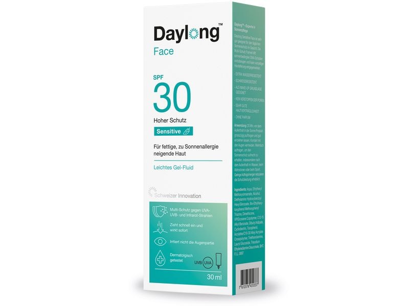 DAYLONG Sonnencreme Sensitive Gel-Fluid Gesicht SPF 30 30 m Sonnenschutz