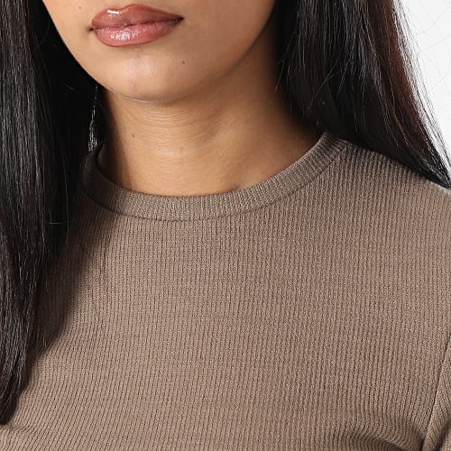 Tee Shirt Manches Longues Crop Femme Kitty Marron