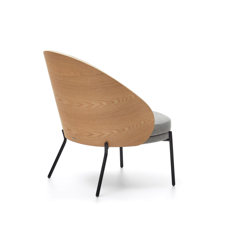 Kave Home Eamy fauteuil bruin leer, walnoot hout