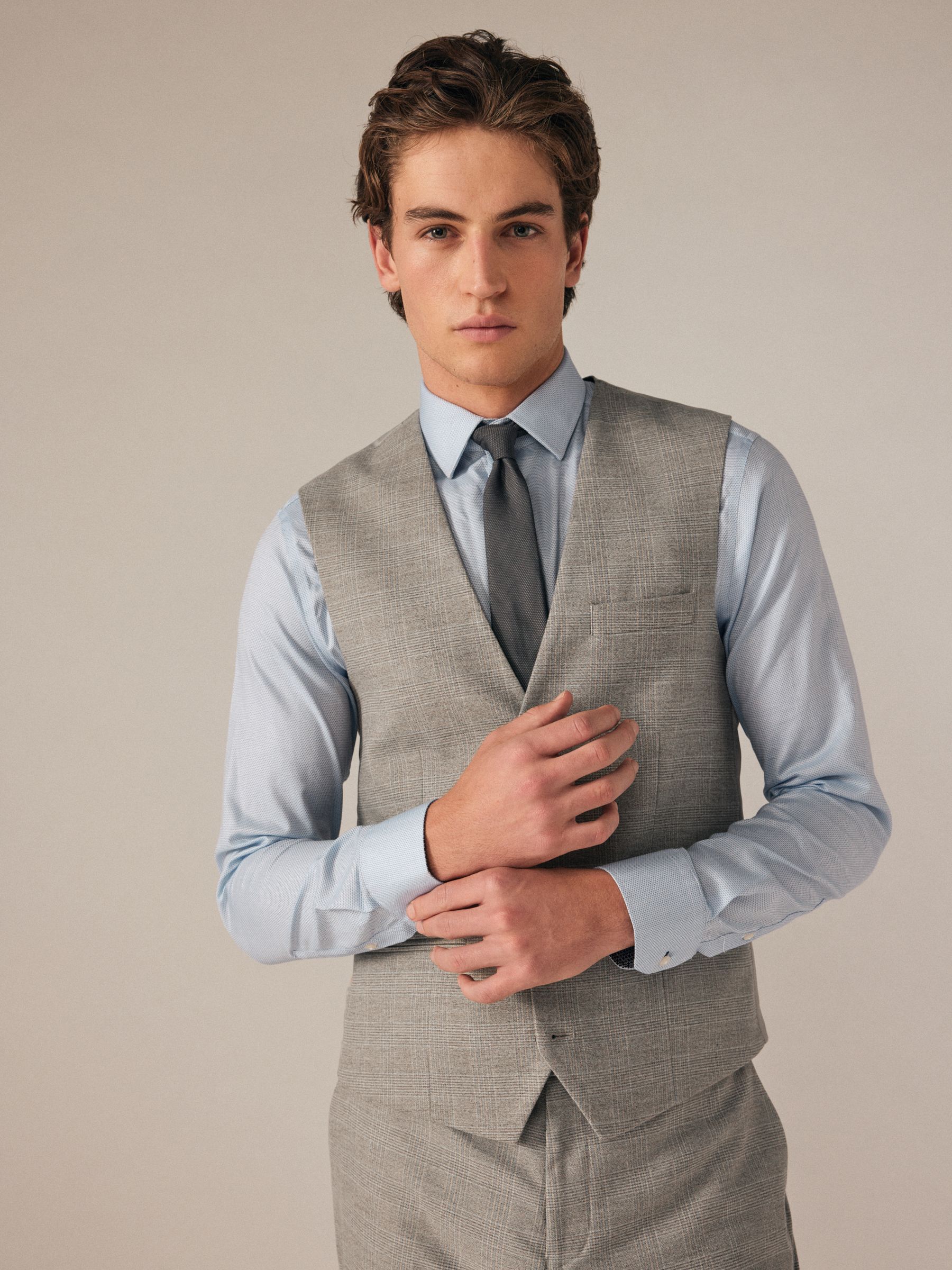 Neutraal - Slim Fit Check Suit Waistcoat