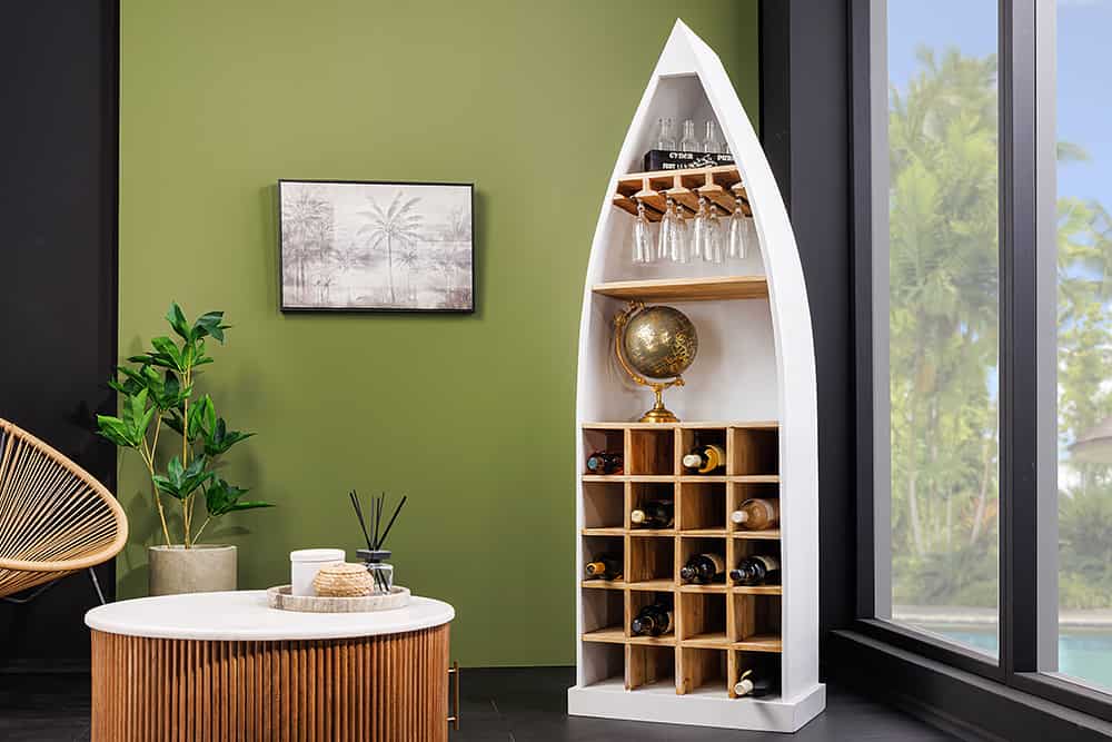 Massivholz Weinregal SEVEN SEAS 180cm weiß natur Mango Flaschenregal