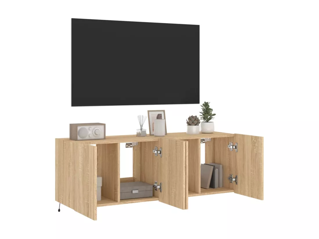 Meubles TV muraux lumières LED 2 pcs chêne sonoma 60x35x41 cm