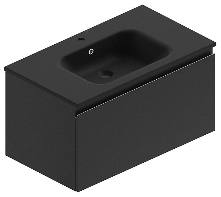 Meuble sous vasque à suspendre Pura noir 90 cm + plan vasque en résine noir