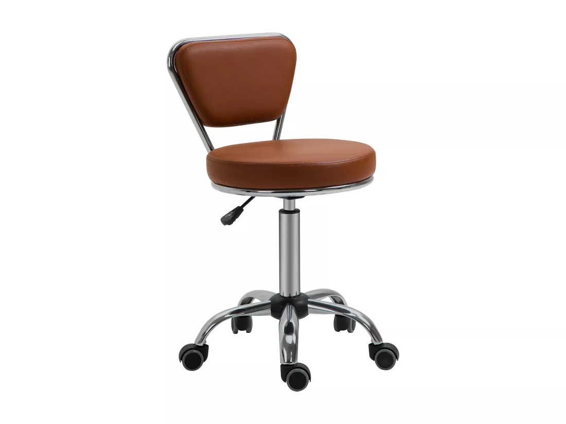 HOMCOM Tabouret de massage Vintage - tabouret de travail pivotant 360° - hauteur assise réglable 49-64 cm - revêtement synthétique marron métal chromé