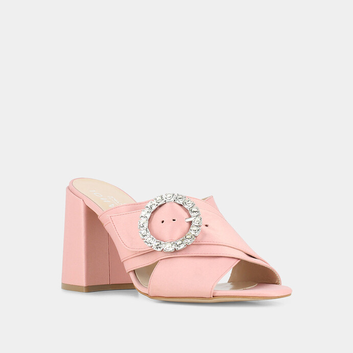 Mules en textile rose  à boucle et talon