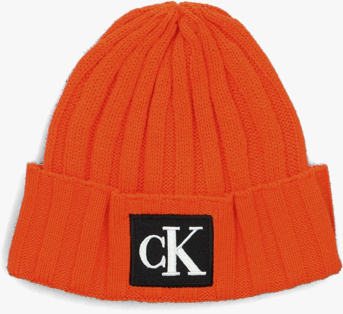CALVIN KLEIN rode calvin klein muts monogram rib beanie