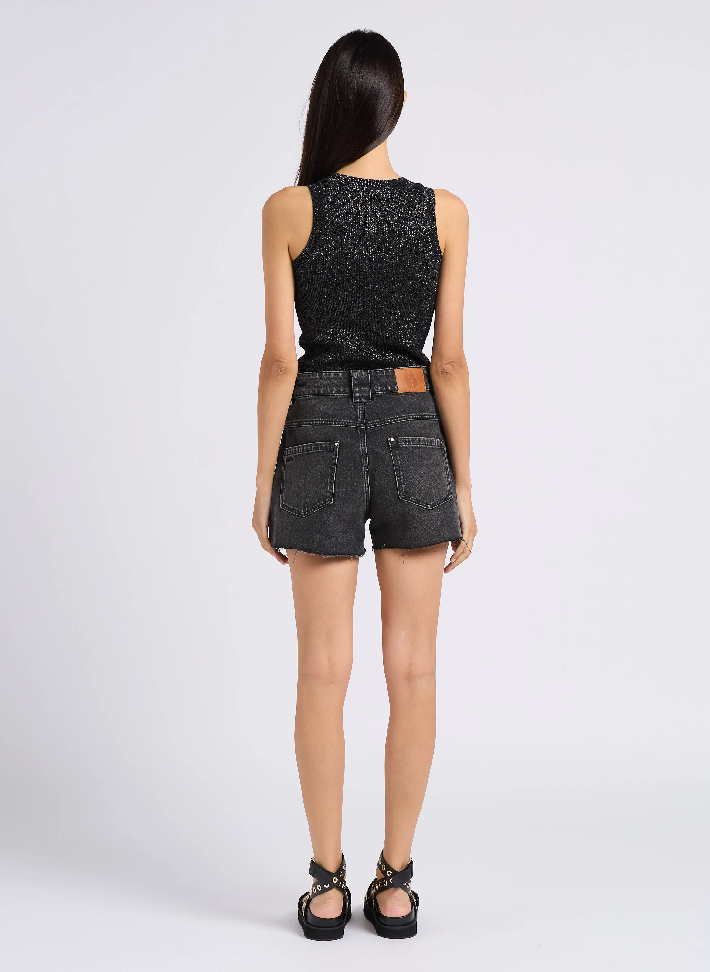 DAVID - Short taille haute en denim délavé | Gris