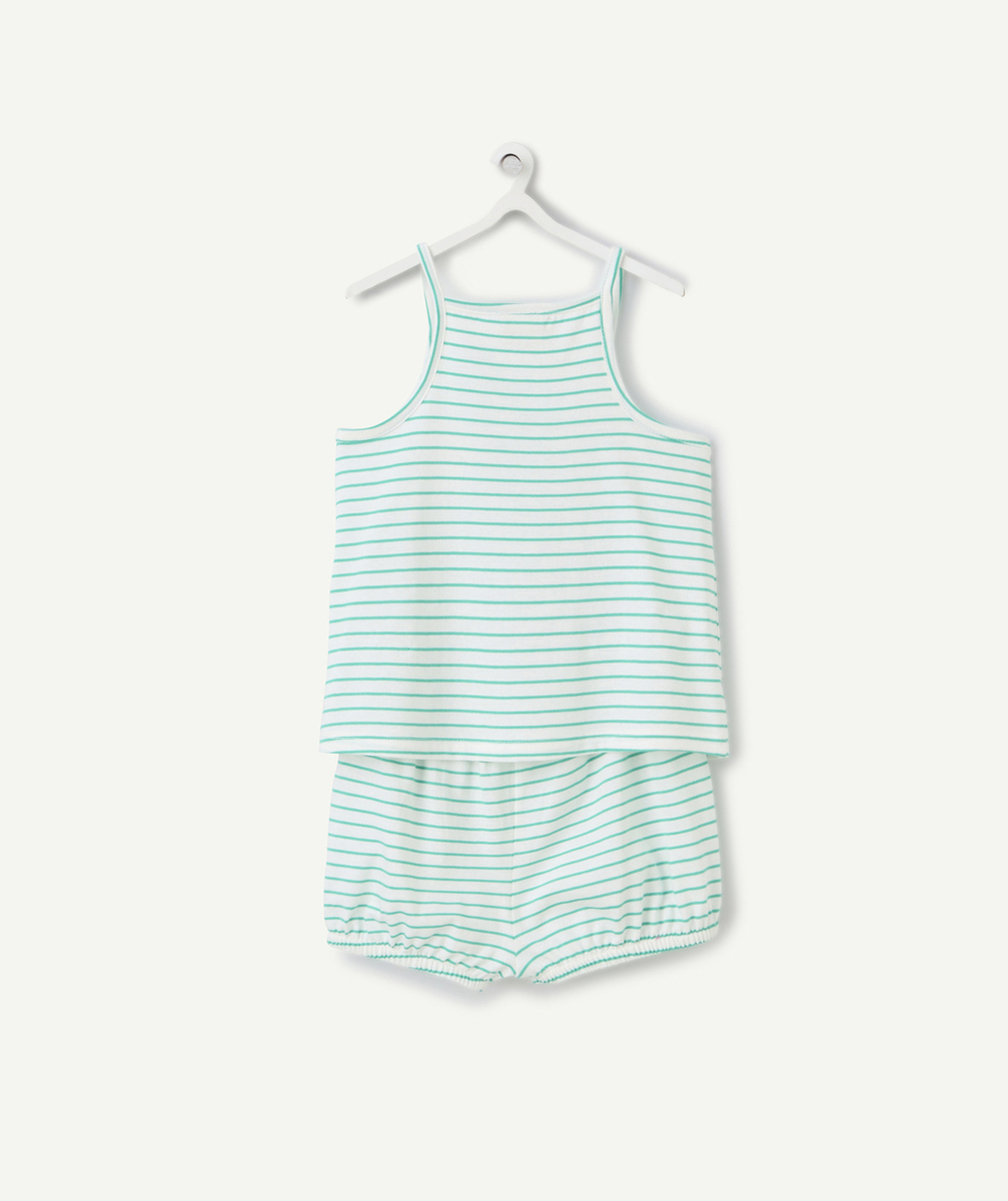 ensemble top et short bébé fille en coton bio imprimé à rayures vert et blanc