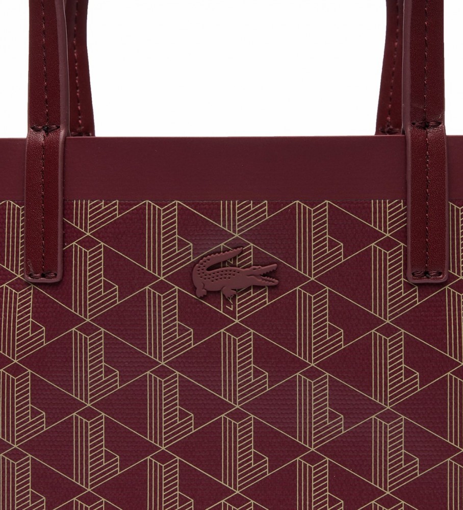 Bolsa tote pequena Lacoste com monograma, cor bordô