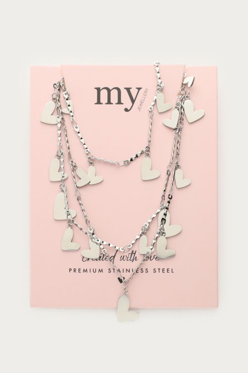 Driedubbele lange ketting met hartjes