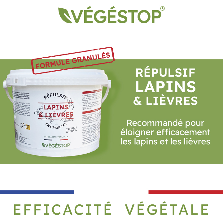 Répulsif lapins et lièvres granulés - 1 kg - jardin - extérieur - origine végétale - protection potager et cultures