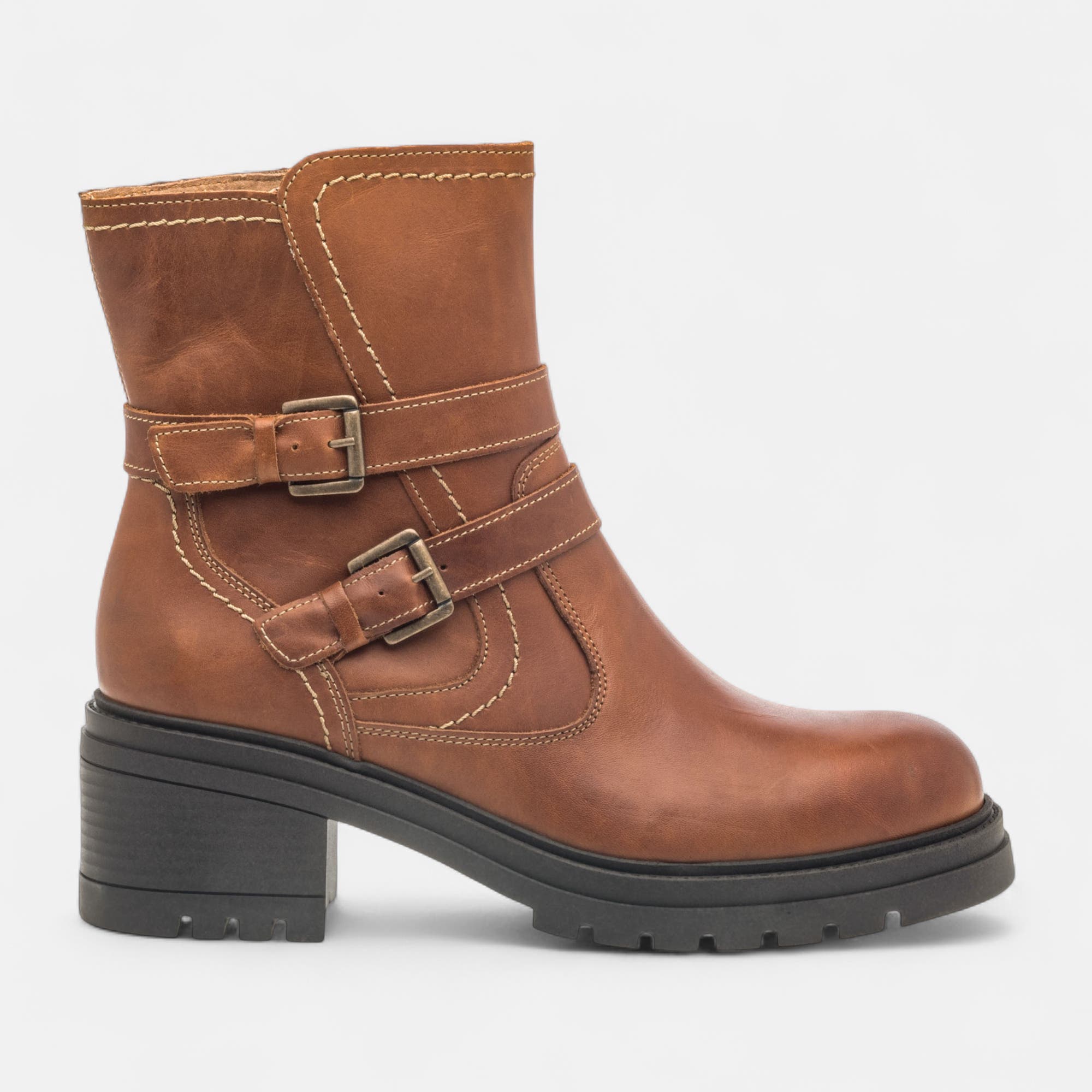 Boots à talon Femme en cuir cognac