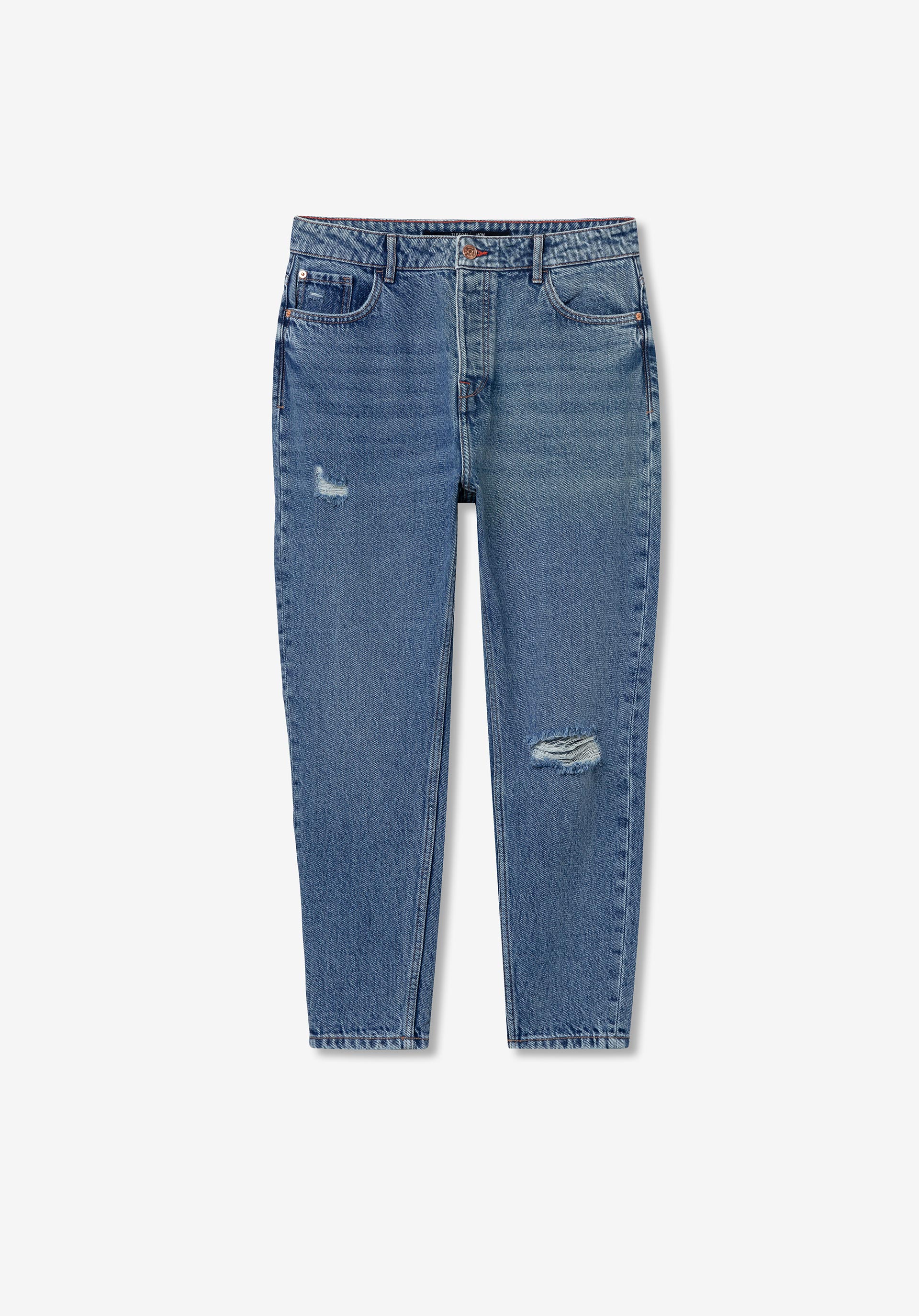 Jeans Mom Fit Cintura Alta com Rasgões