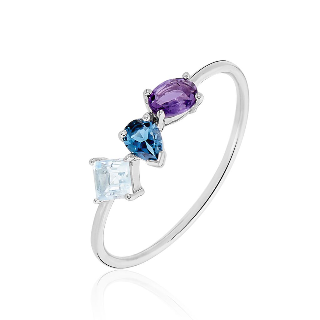 Bague Raika Or Blanc Amethyste Et Topaze
