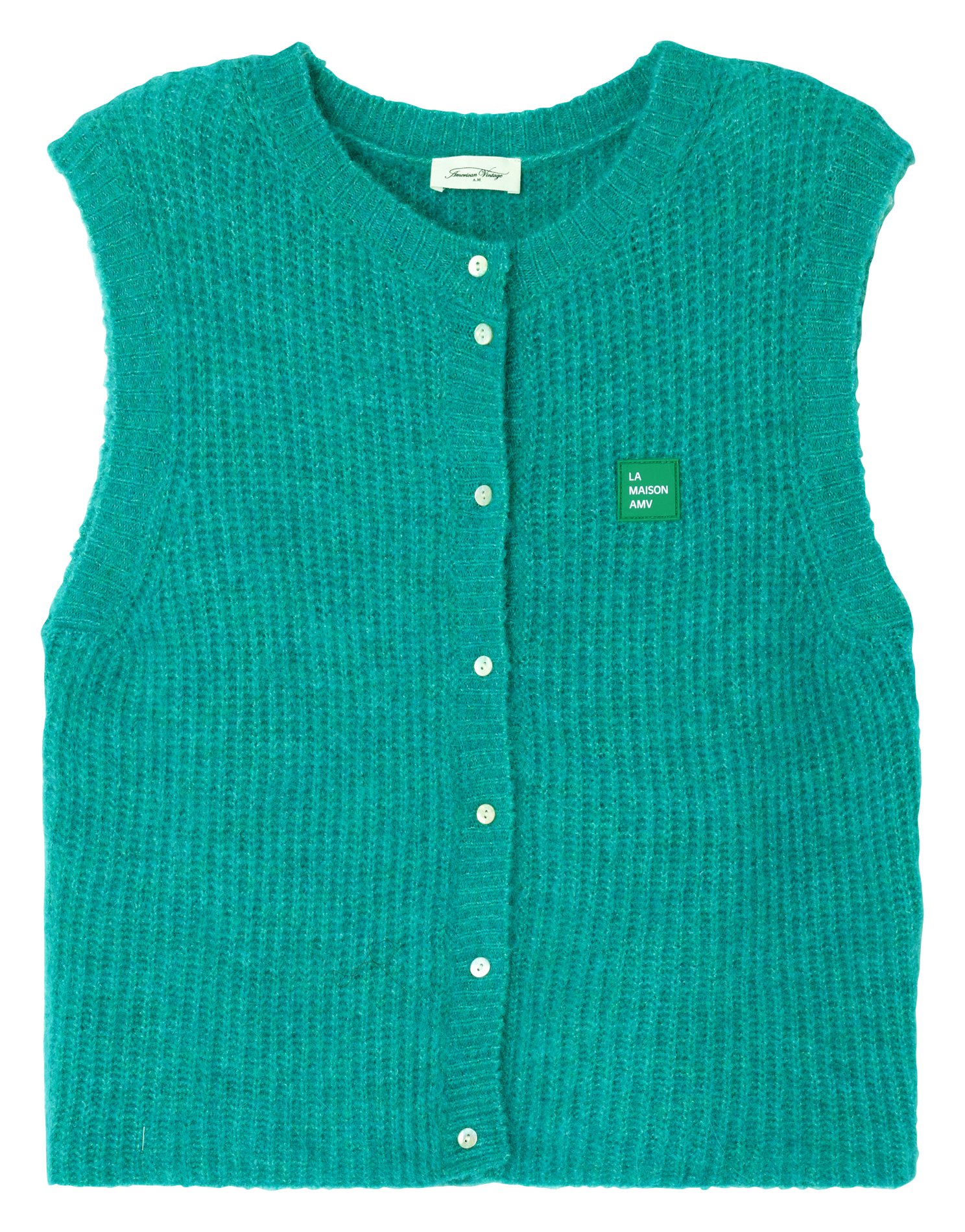 EAST - Gilet sans manches col rond en maille mélangée | Bleu