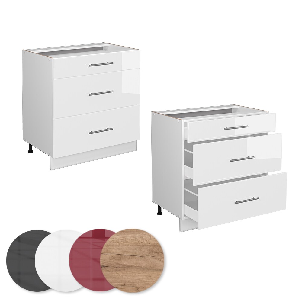 Vicco Schubladenunterschrank Küchenschrank Küchenmöbel Fame-Line Weiß 80 cm modern Hochglanz Küche Einbauküche Drehtür Blende Schublade Küchenunterschrank Küchenzeile