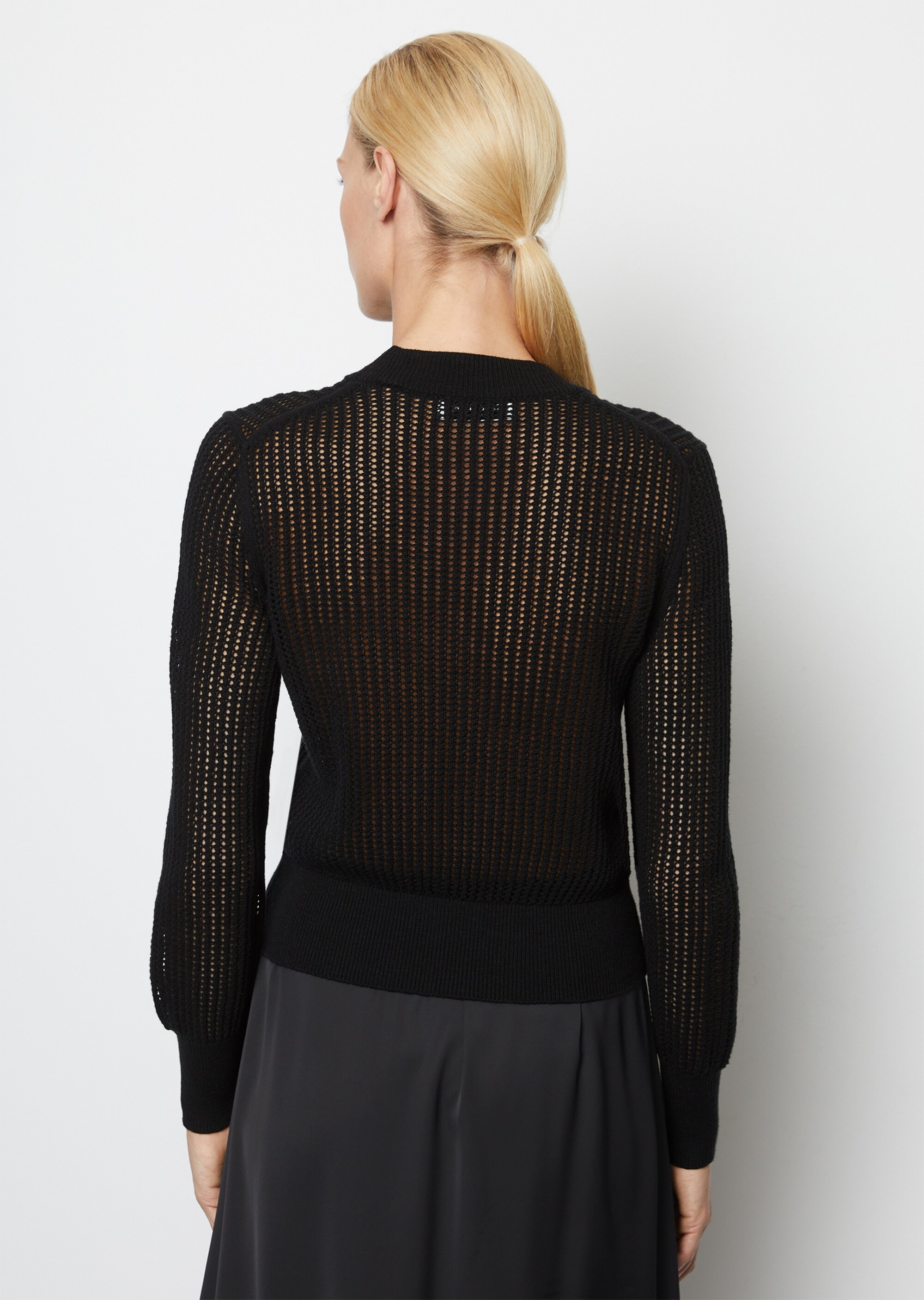 Ajour-Strickpullover slim aus Organic Cotton-Leinen-Mix