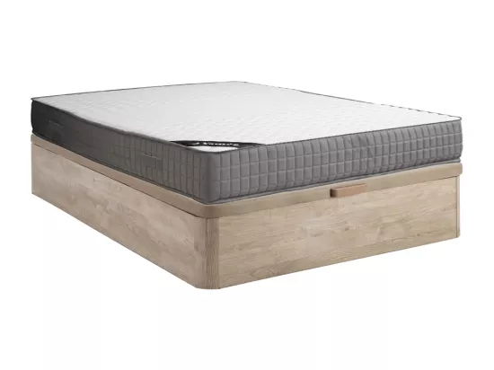 Ensemble 140 x 190 cm sommier coffre naturel clair + matelas mousse et accueil mémoire de forme 11 zones ép.22cm - DANEVO de YSMÉE