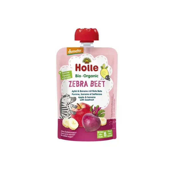 Garrafa de água orgânica Holle Pouchy sabor maçã, banana e beterraba +6m 100g