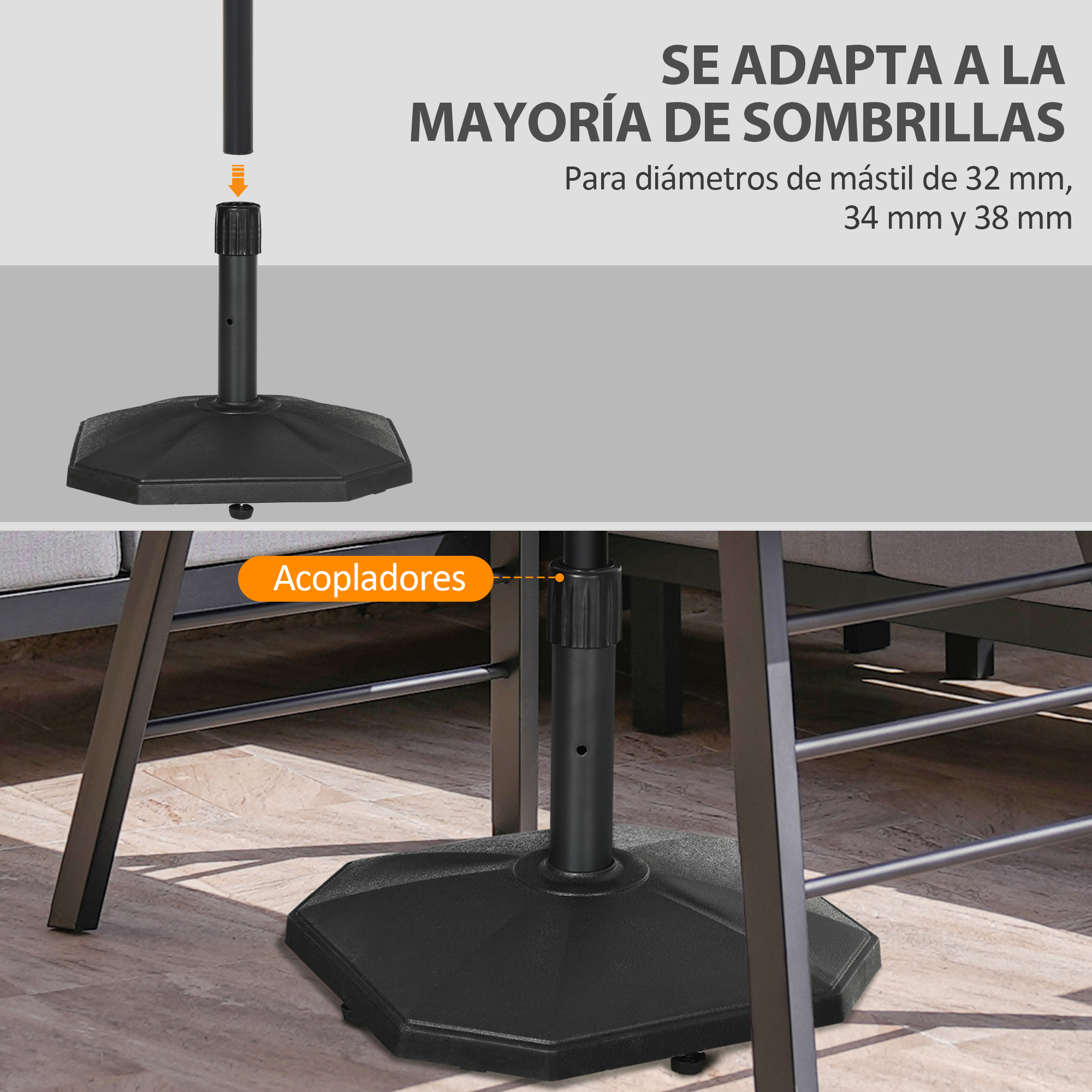Base para guarda-sol Outsunny preta