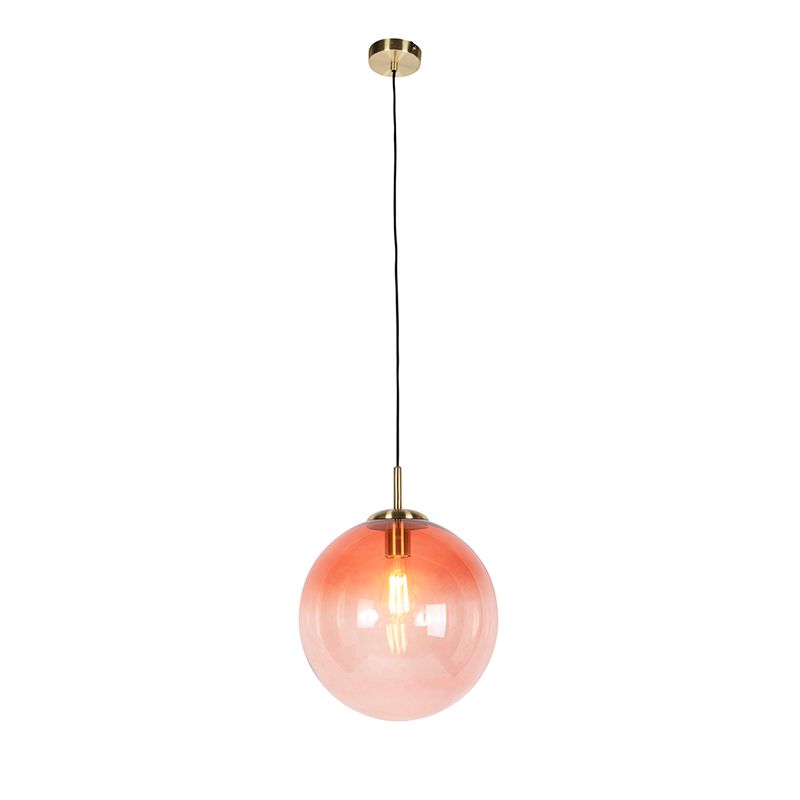 Art deco hanglamp messing met roze glas 33 cm - Pallon