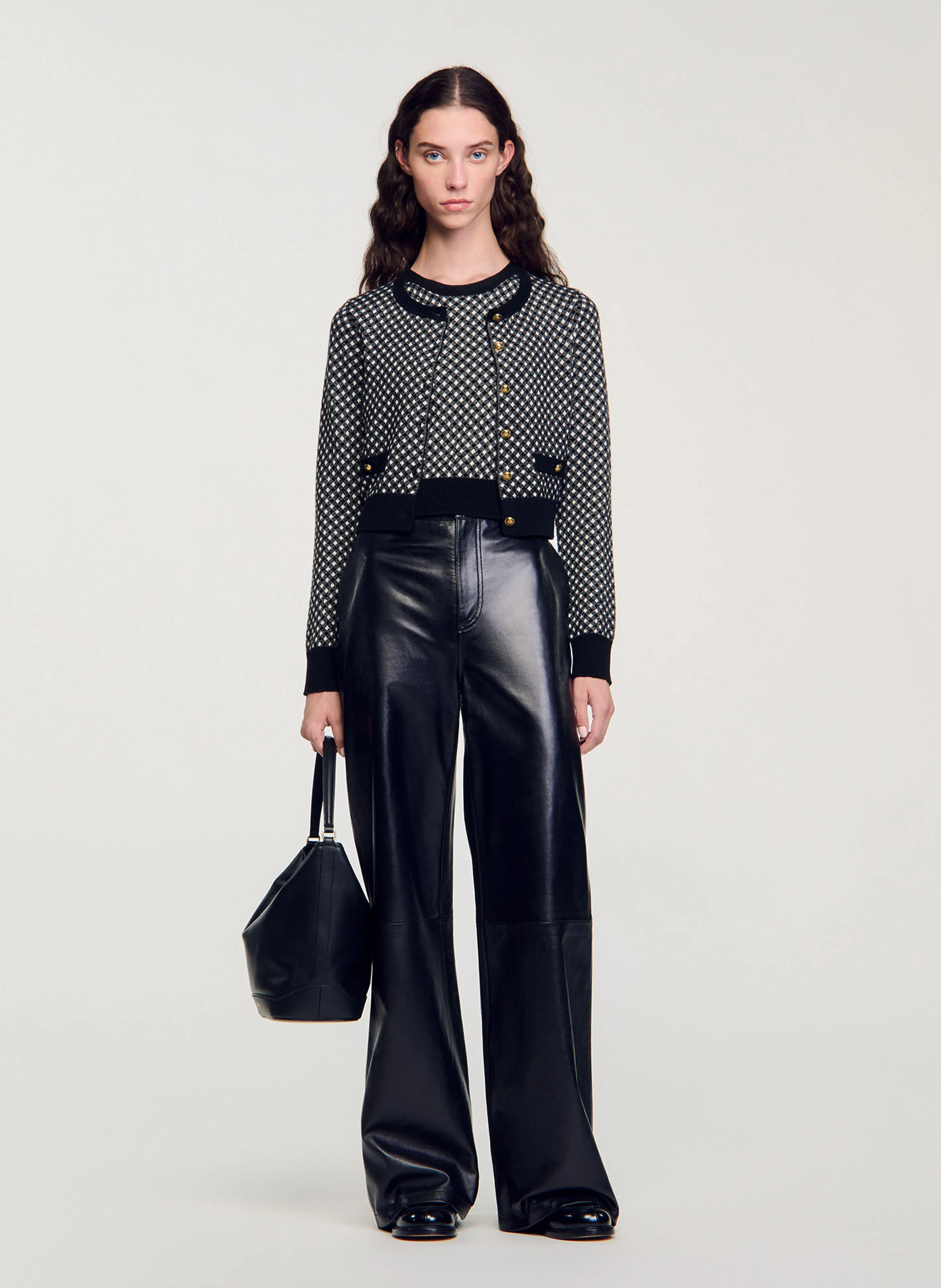 Cardigan col rond en laine mélangée | Noir