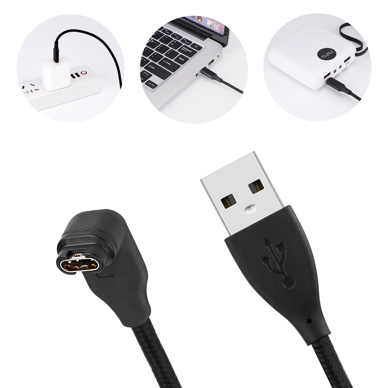 (1m) USB A auf Garmin Bounce Nylon Ladekabel 90 Grad Winkel - Schwarz