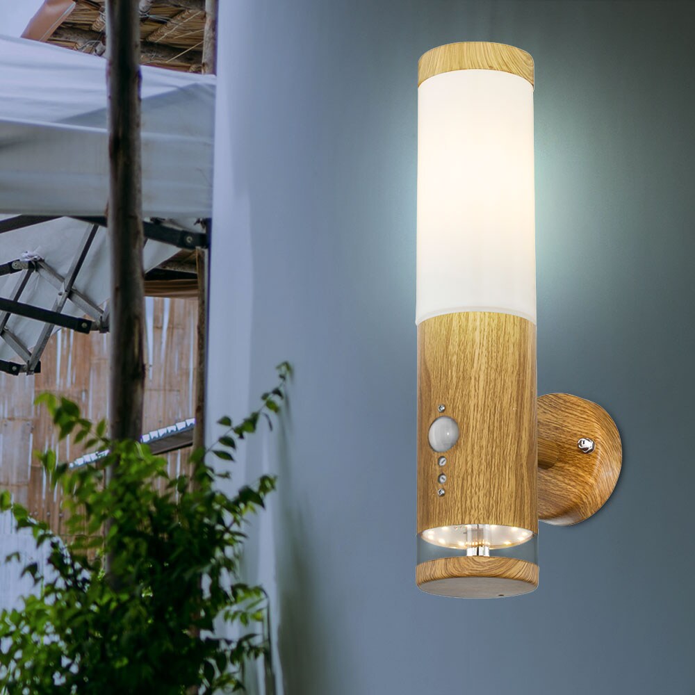 RGB LED Wandleuchte, Bewegungsmelder, Holz-Optik, H 35 cm