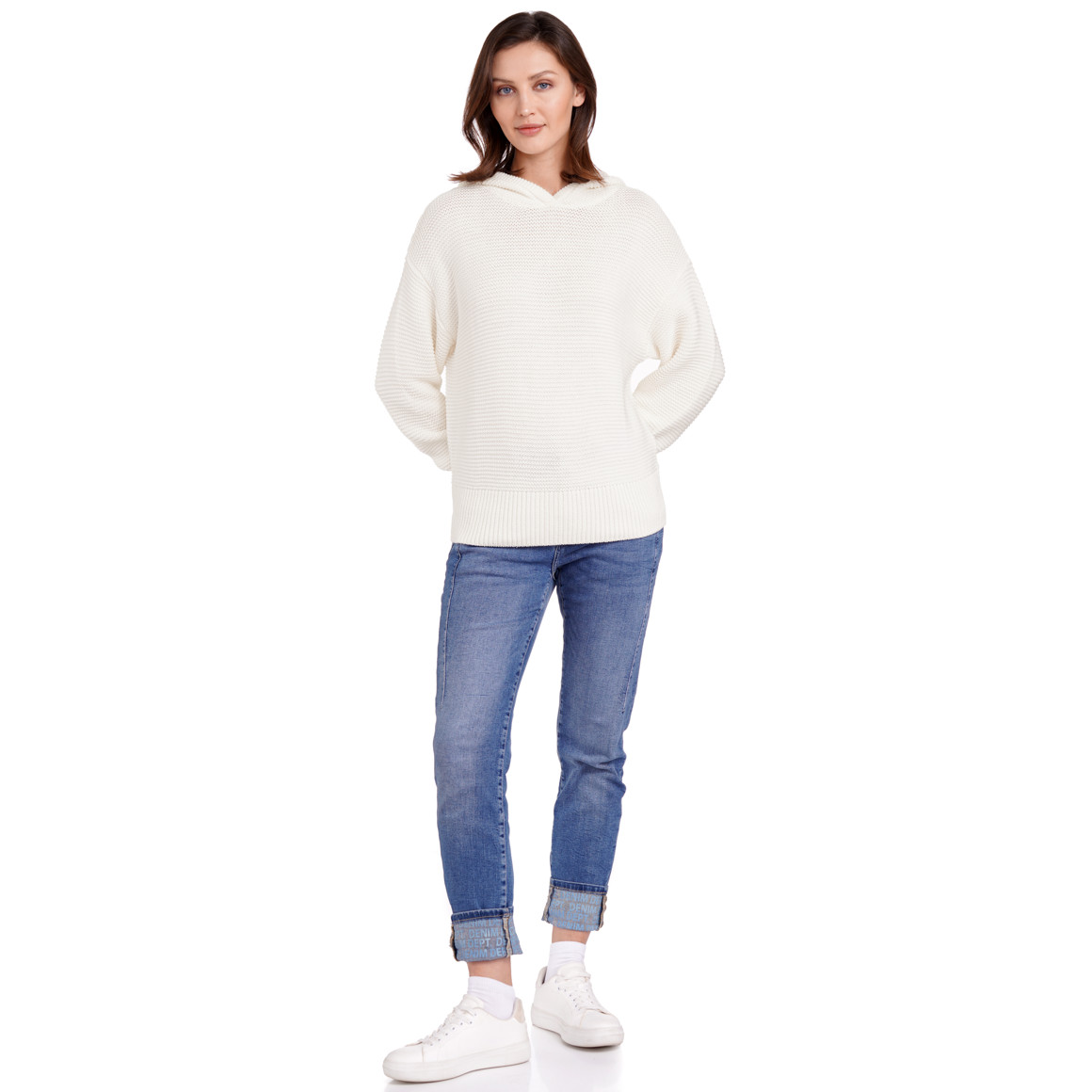 Gina Benotti Damen Strickpullover mit Kapuze weiss