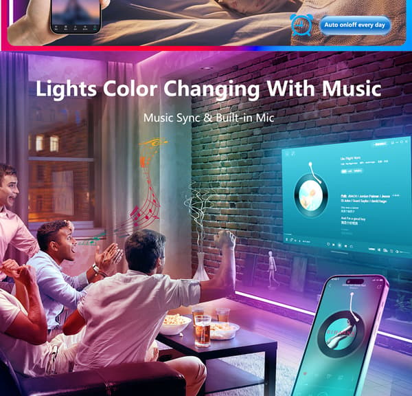 Smarte USB LED Strip Lights Music Sync APP-kontroll  3 m