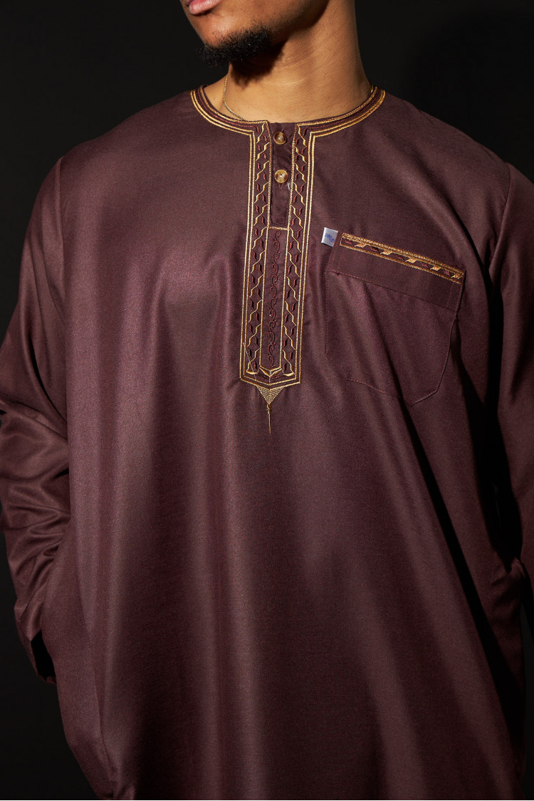 Ensemble 2 pièces qamis + pantalon marron