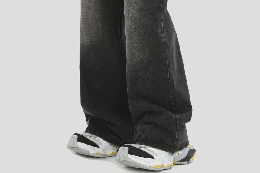Banash - Mid Rise Washed Wide Leg Jeans