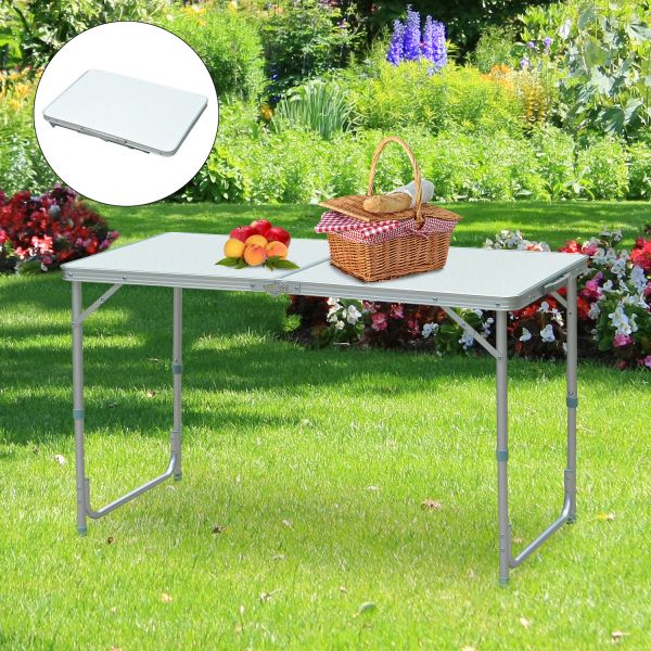 Outsunny Mesa de Acampamento Dobrável e Conversível com Altura Ajustável Branca 120x60x54-70cm