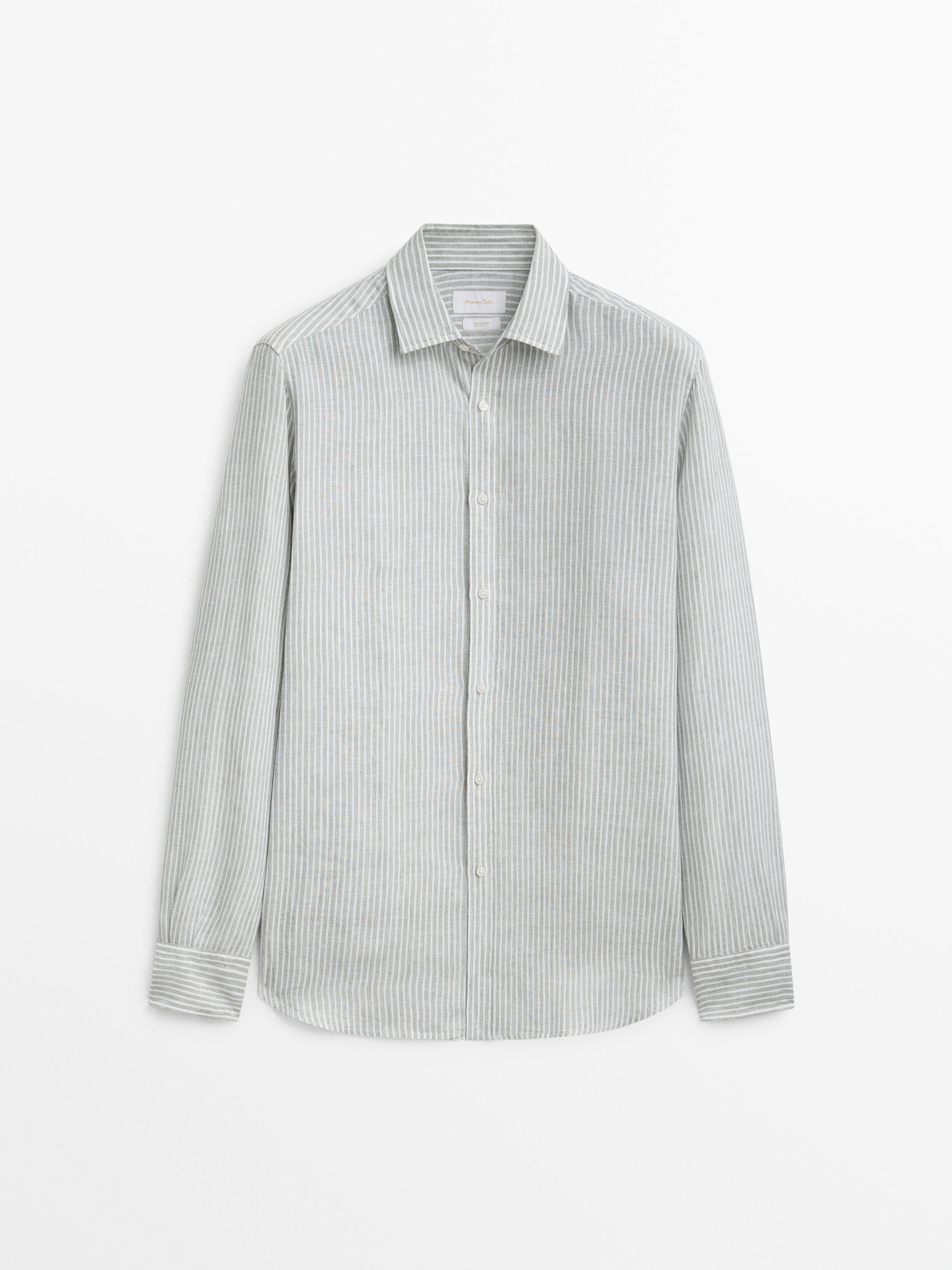 Camisa listrada 100% linho, corte regular - VERDE