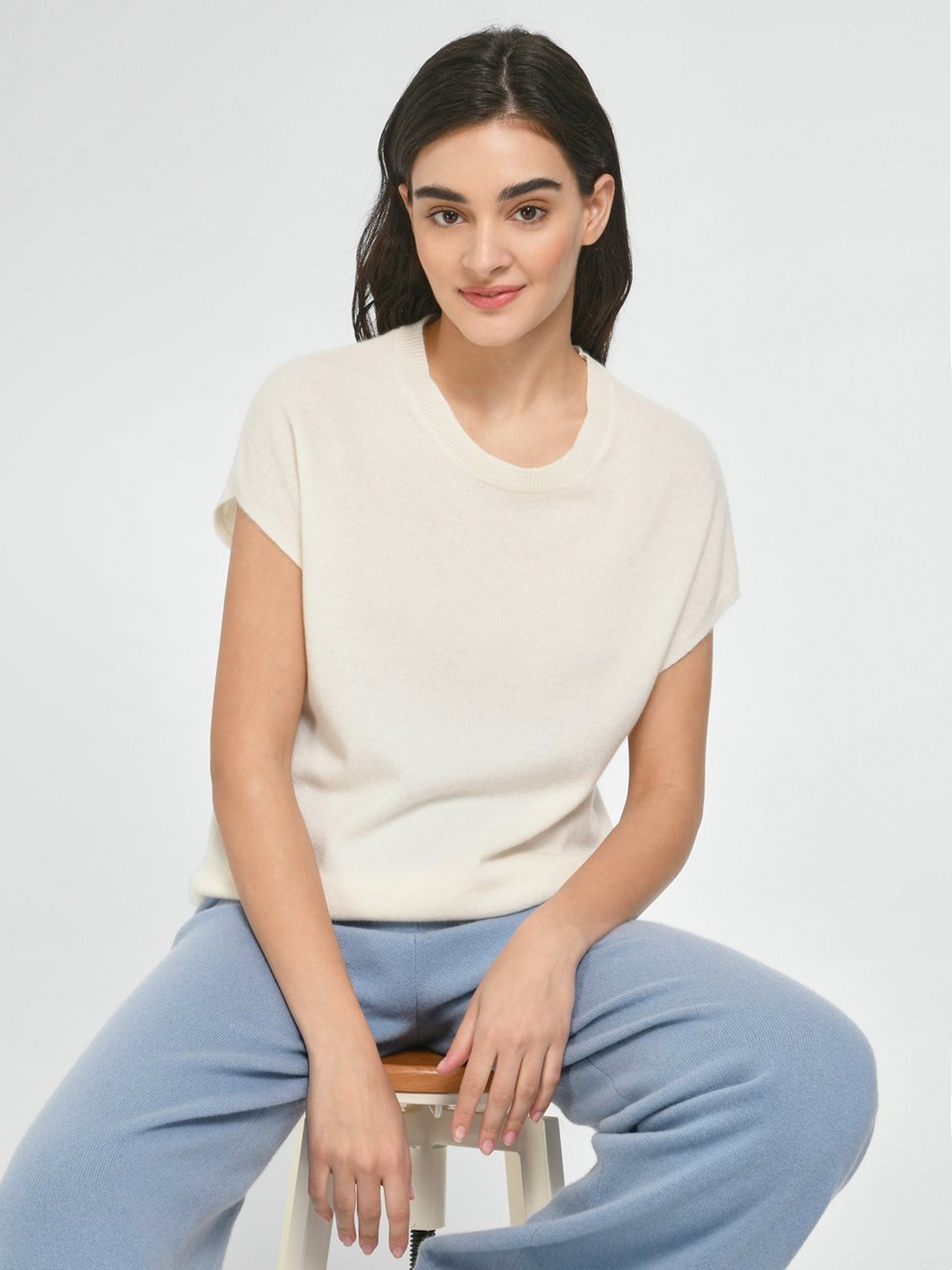 Ärmelloser Rundhals-Pullover aus 100% Premium-Kasc