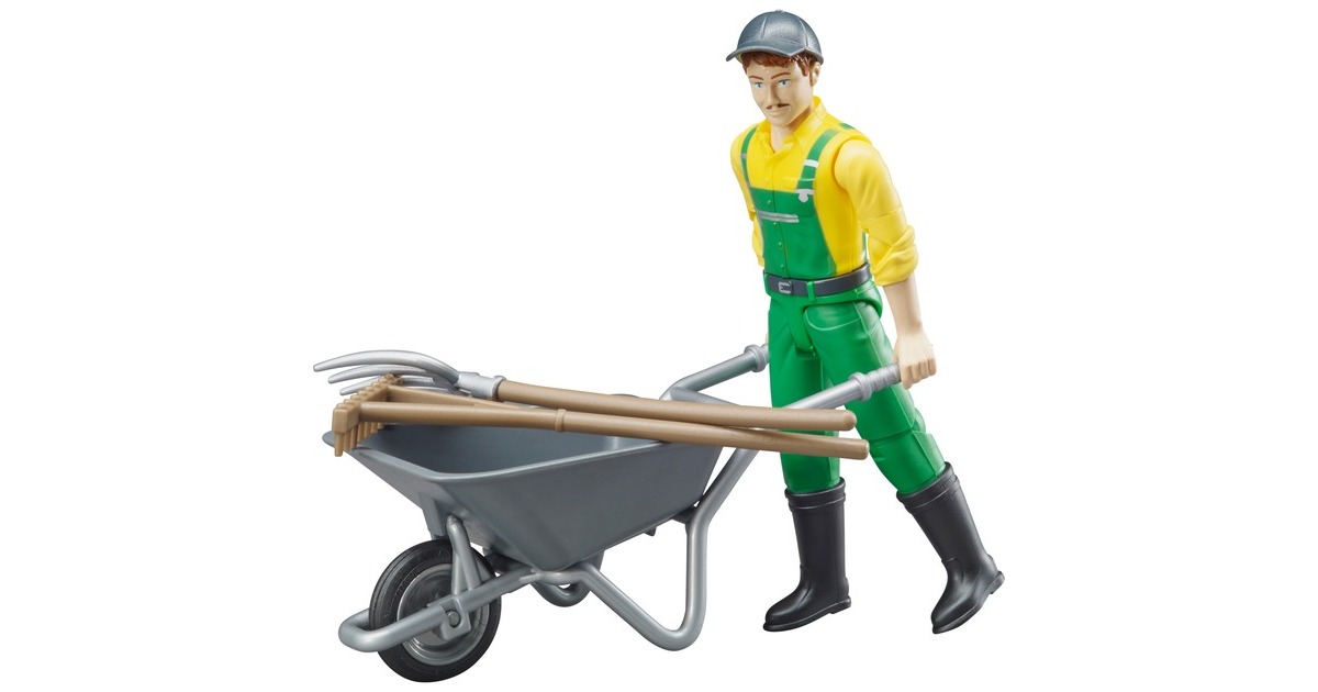 bruderbworld boer met kruiwagen en gereedschap Speelfiguur  (62610)