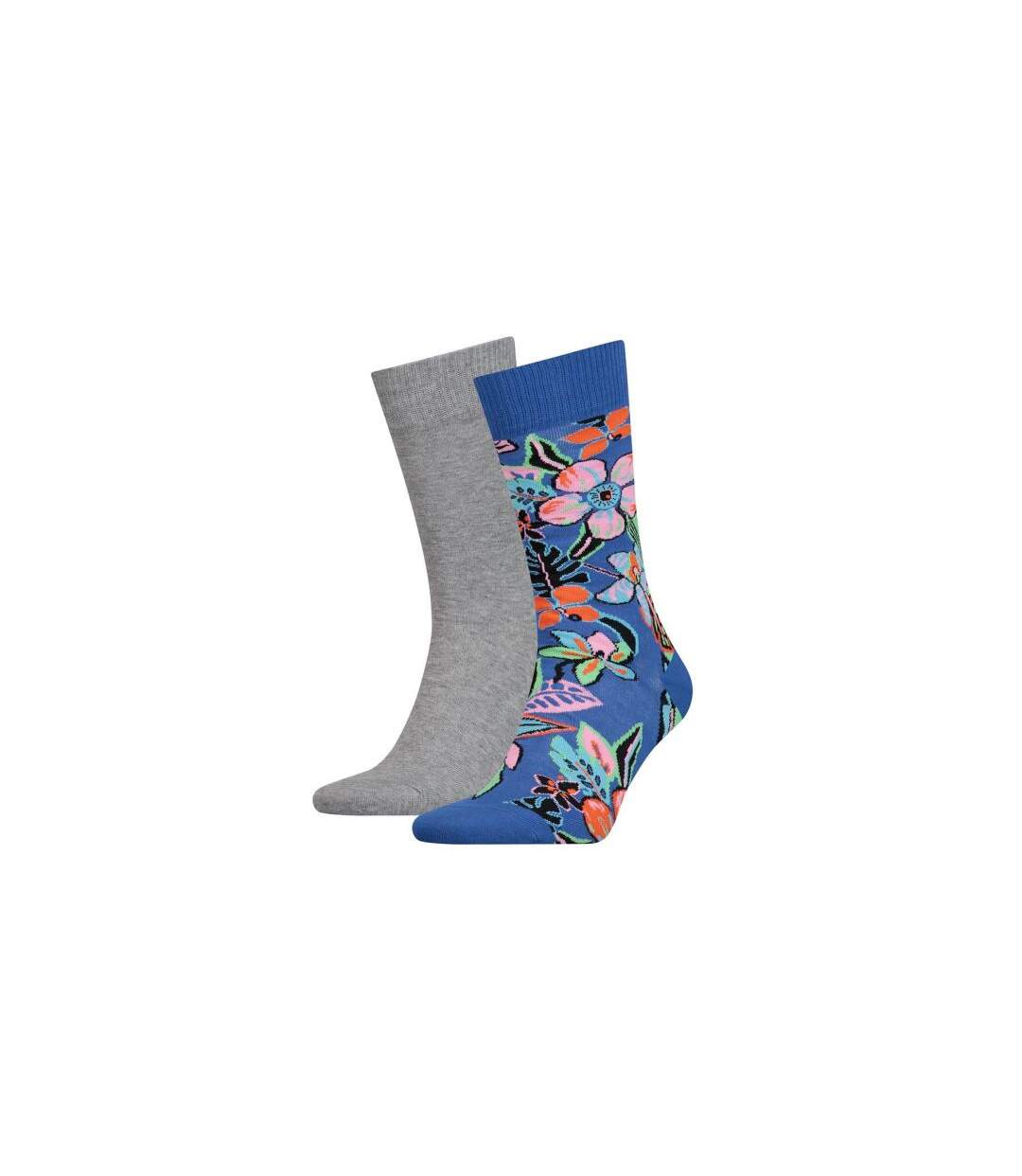 LEVI'S Lot de 2 paires de Chaussettes Mixte Coton WIGGLY FLOWER Bleu Gris Multicolore