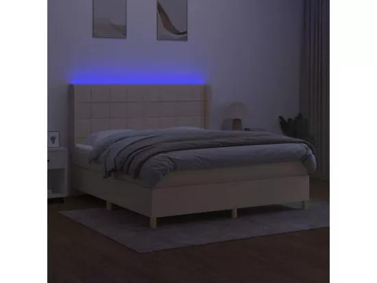 Sommier tapissier avec matelas et LED Crème 180x200 cm Tissu