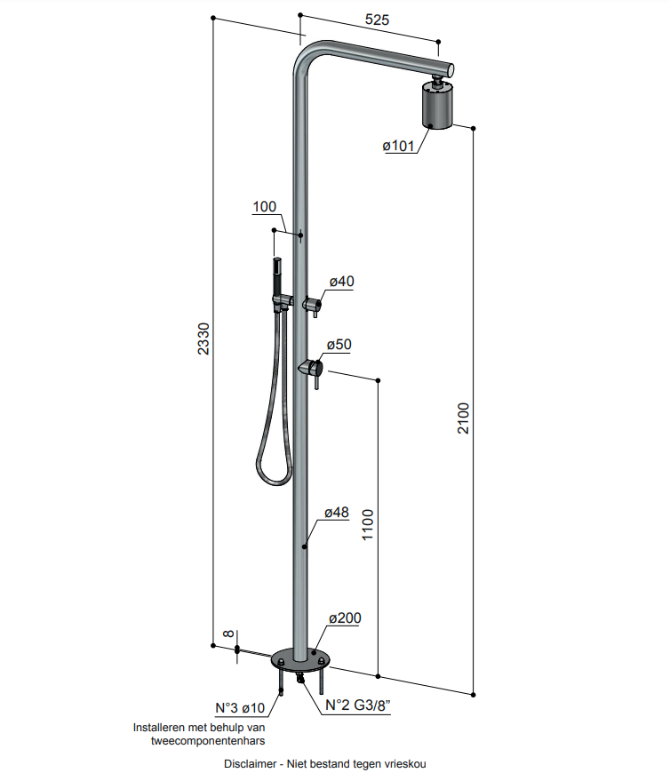 Hotbath Archie 2-wegs buitendouche RVS
